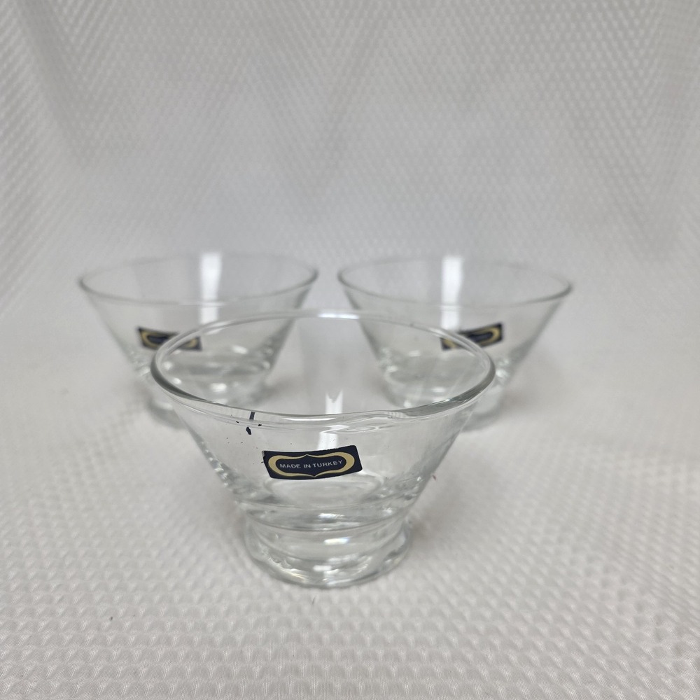 Lot of 3 Stemless martini cocktail glasses Made in Turkey